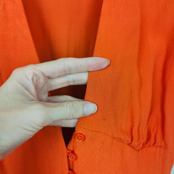 Aritzia Sunday Best Sandrine Dress Womens 6 Orange Mini Puff Sleeve Button Front - Picture 4 of 11